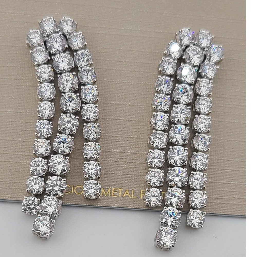 Nadri Triple Row Cubic Zirconia Crawler Earrings Silver Tone NEW - Picture 2 of 4